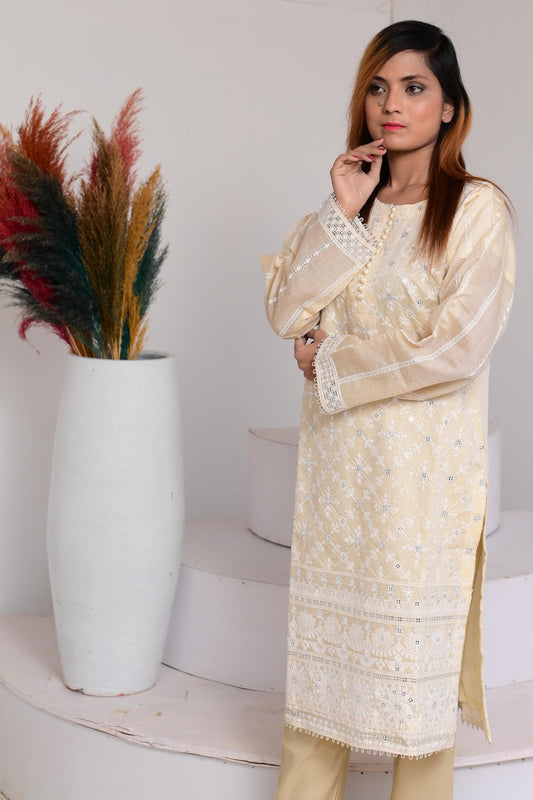 Intricately Embroidered Paper Cotton 3 Piece Ready to Wear PC-01-CRM