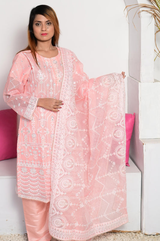 Intricately Embroidered Khaddi Net 3 Piece Ready to Wear L-15-PCH