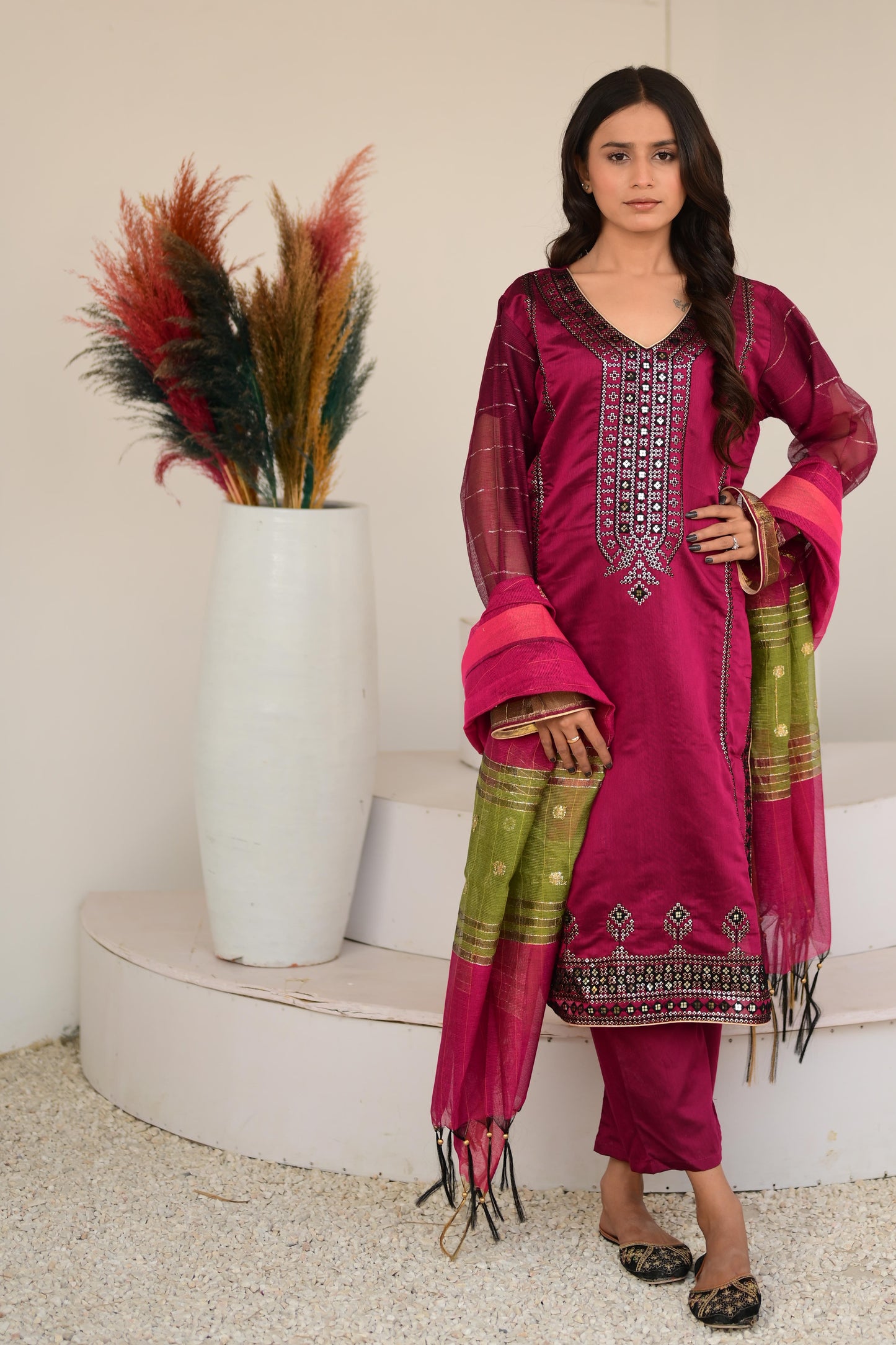 Cotton Khaddi Net Heavy Embroidered 3 Piece Ready to Wear CKR-01-MGN