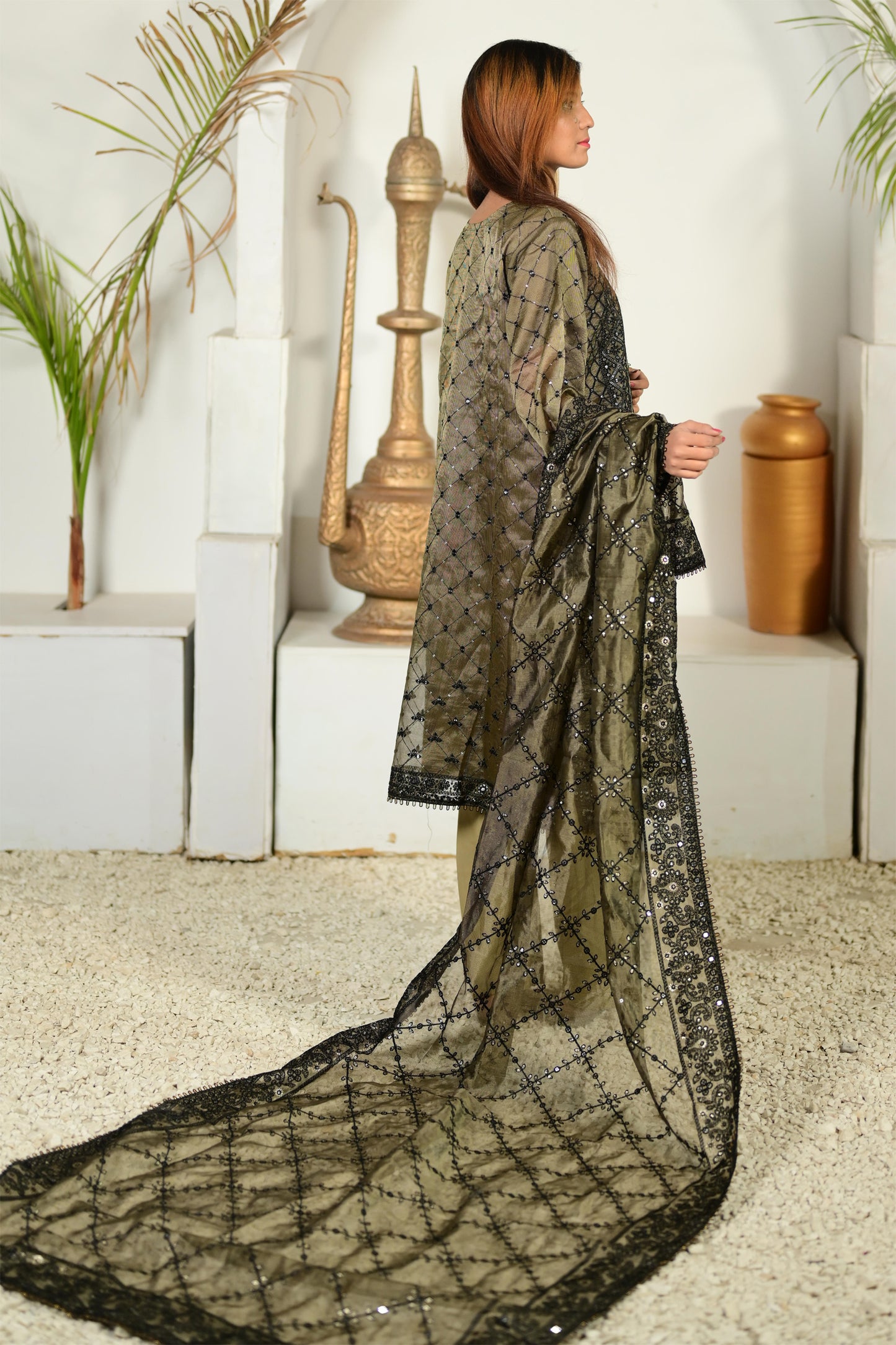 Intricately Embroidered Khaddi Net 3 Piece Ready to Wear D-03-MTL